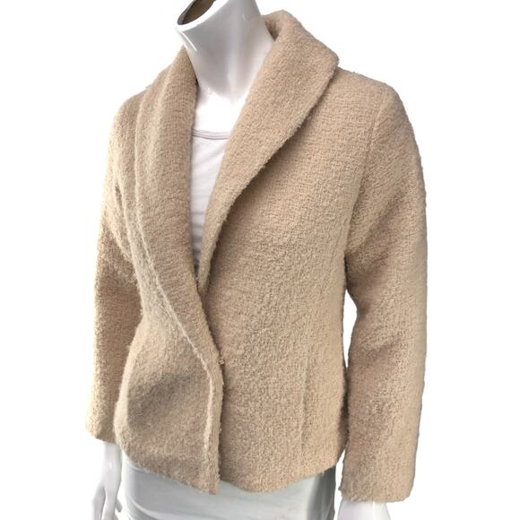 Eileen Fisher Womens Size PS Petite Small Jacket Beige Textured Wool Blend Coat - Picture 2 of 16